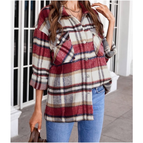 028 Cozy Plaid Button up Pocket Jacket Shacket